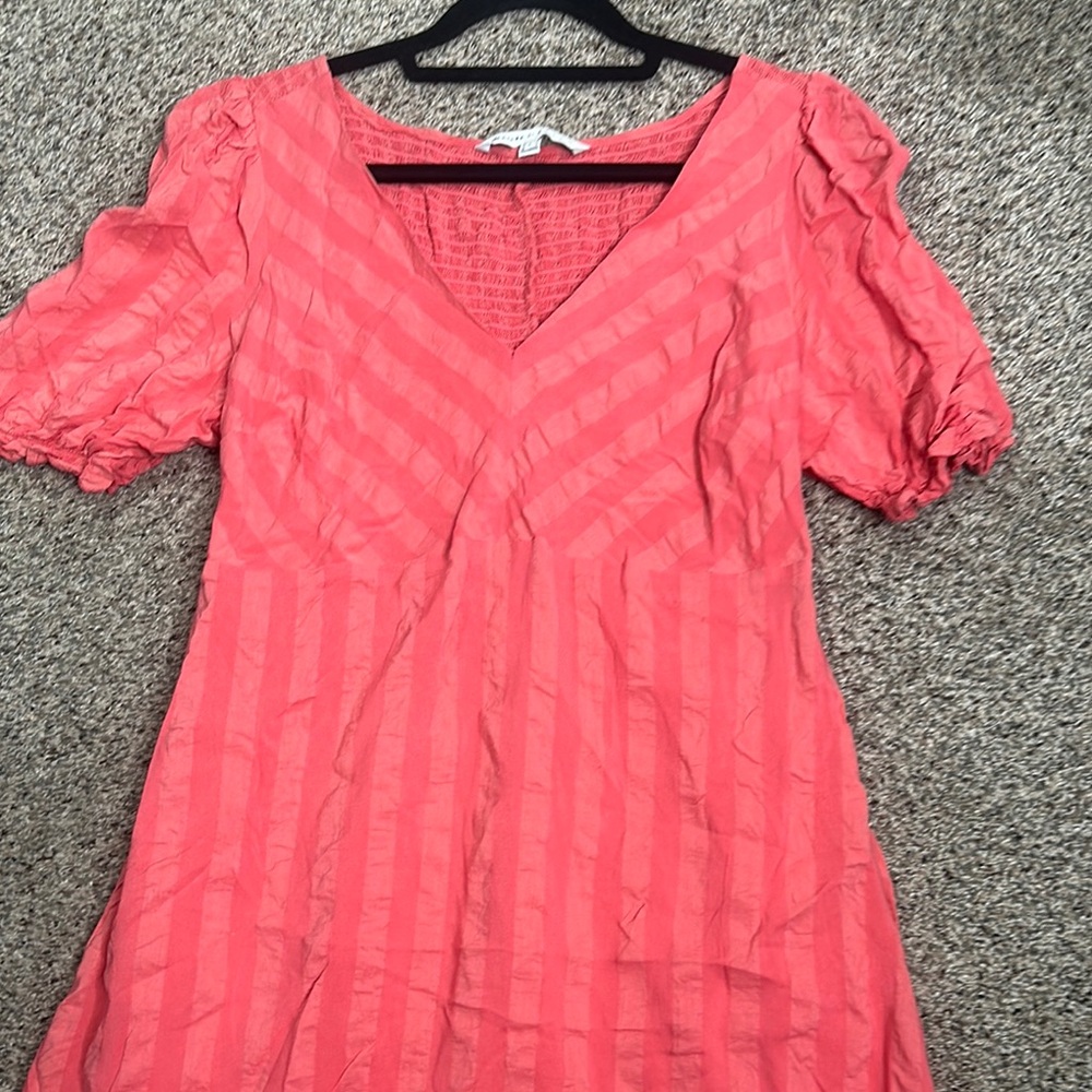 Nines by hutch coral pink stripes midi dress size small vneck smocked back - Picture 9 of 10